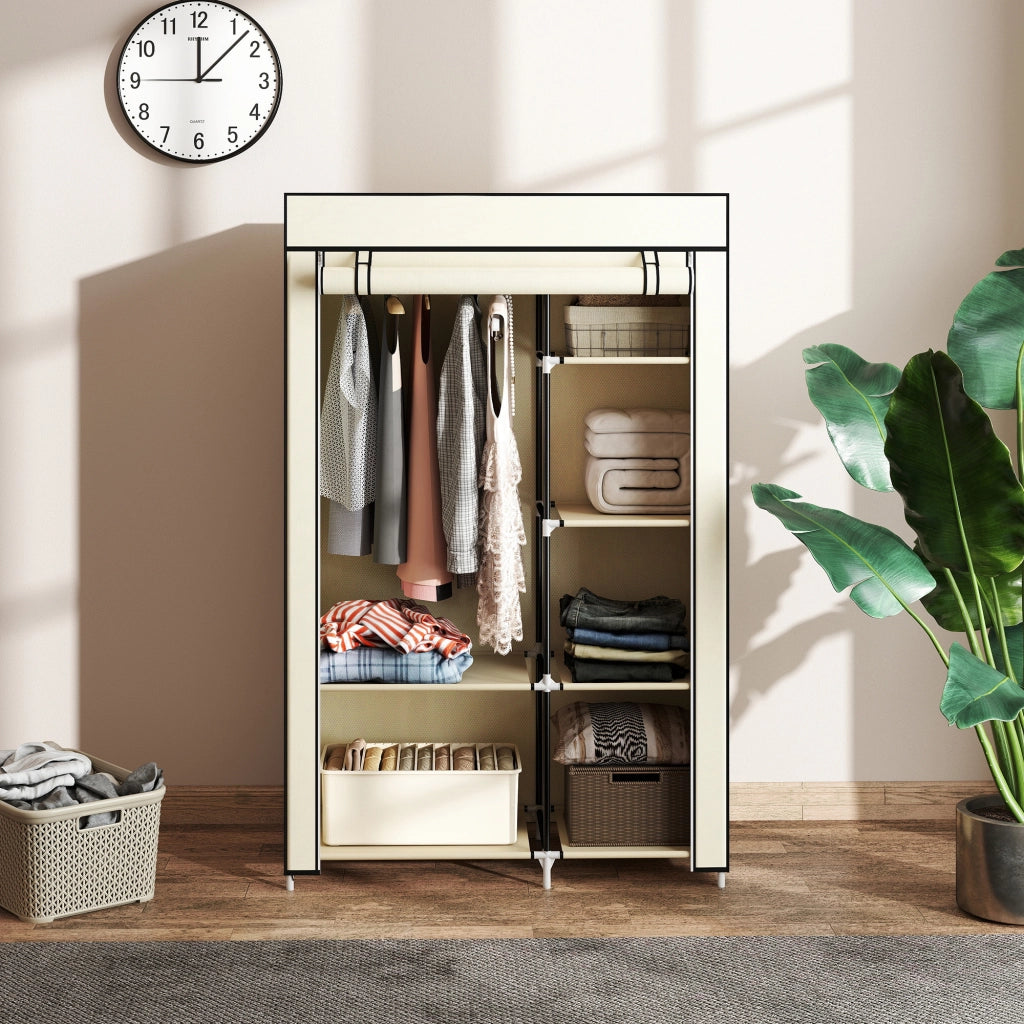 Armadio Guardaroba in Tessuto ¨C Xylo ¨C Crema, con Ripiani e Appendiabiti, 103x43x162,5cm