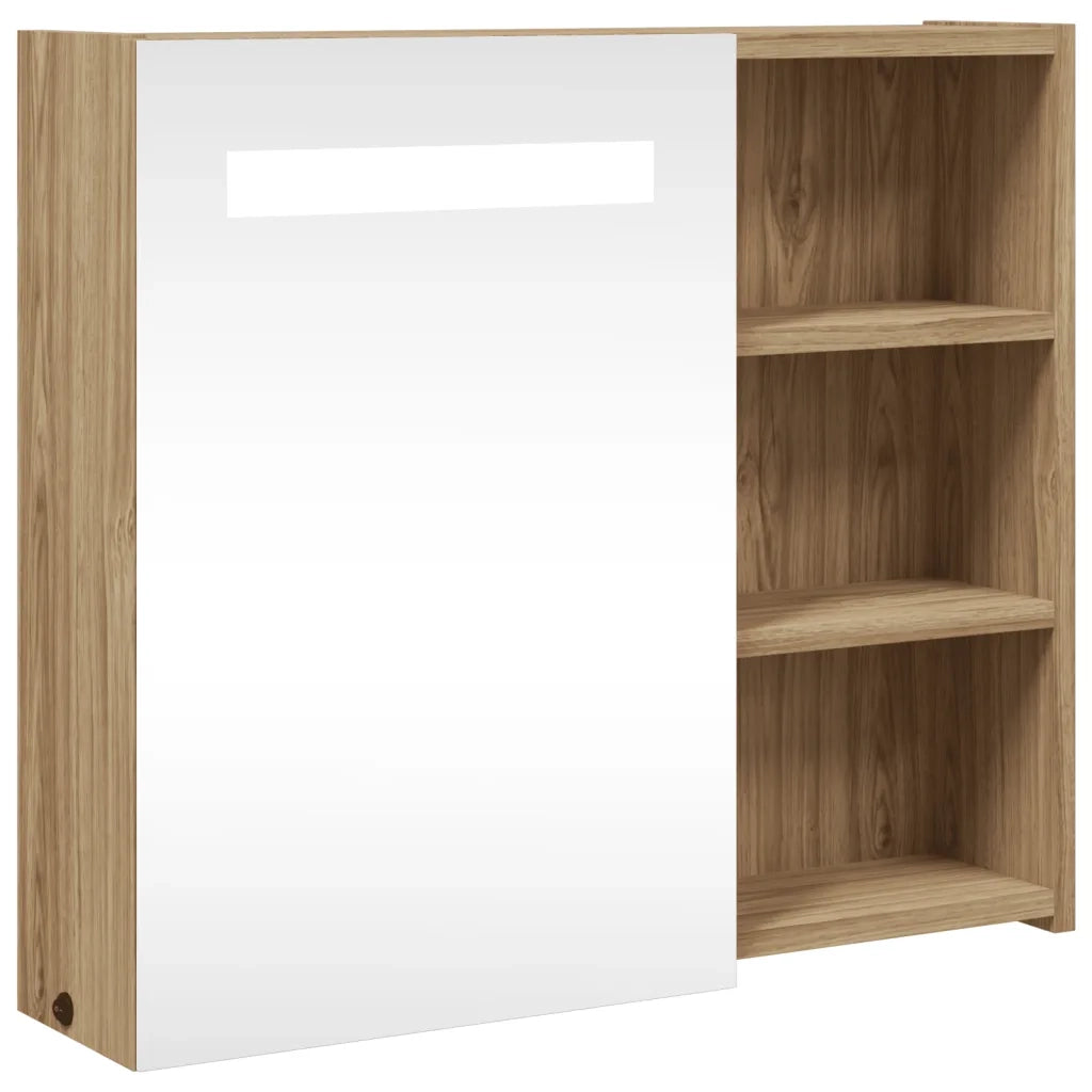 Armadietto Bagno con Specchio e LED Rovere 60x13x52 cm 357972