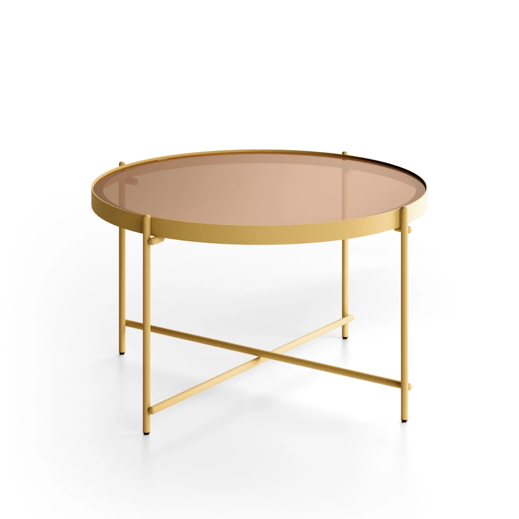 Tavolino da salotto Marissa - Struttura in metallo ottone opaco e top in vetro temperato bronzo, design ricercato 70x70x40 cm - Marissa