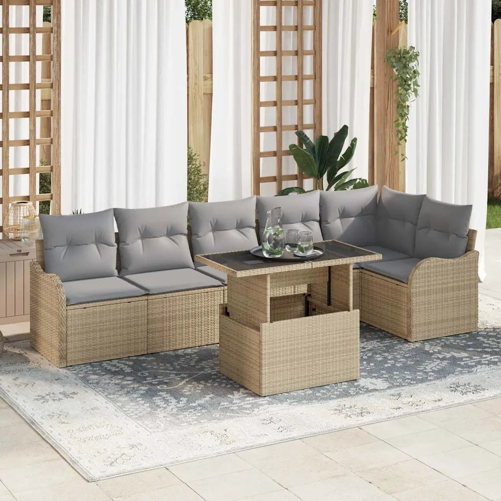 Set Divano da Giardino 7 pcs Beige Rattan in Polipropilene 3357213