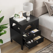 COMODINO moderno 45 x 40 x 58 cm nero con 2 cassetti e 1 vano aperto