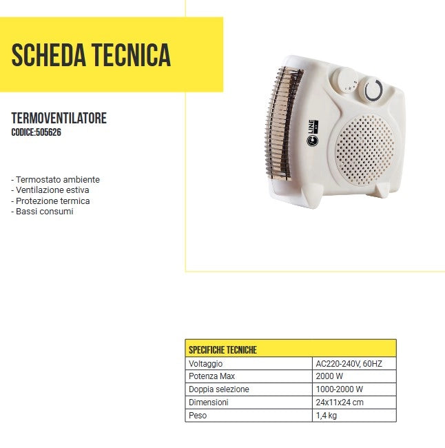 TERMOVENTILATORE SCALDABAGNO 240X110X240MM 1000/2000W