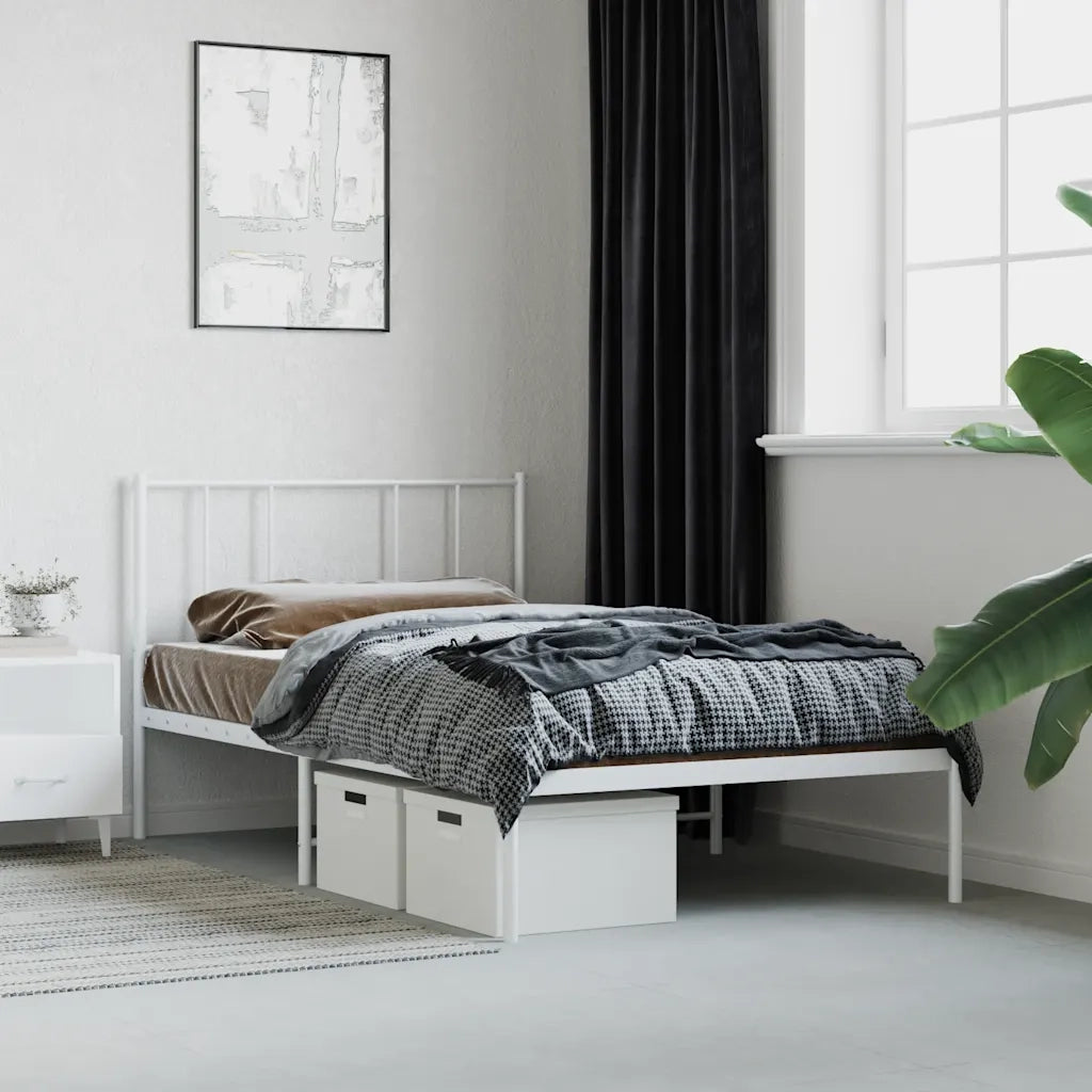 Letto singolo | Letto per adulti | Giroletto senza Materaso con Testiera Metallo Bianco 75x190 cm