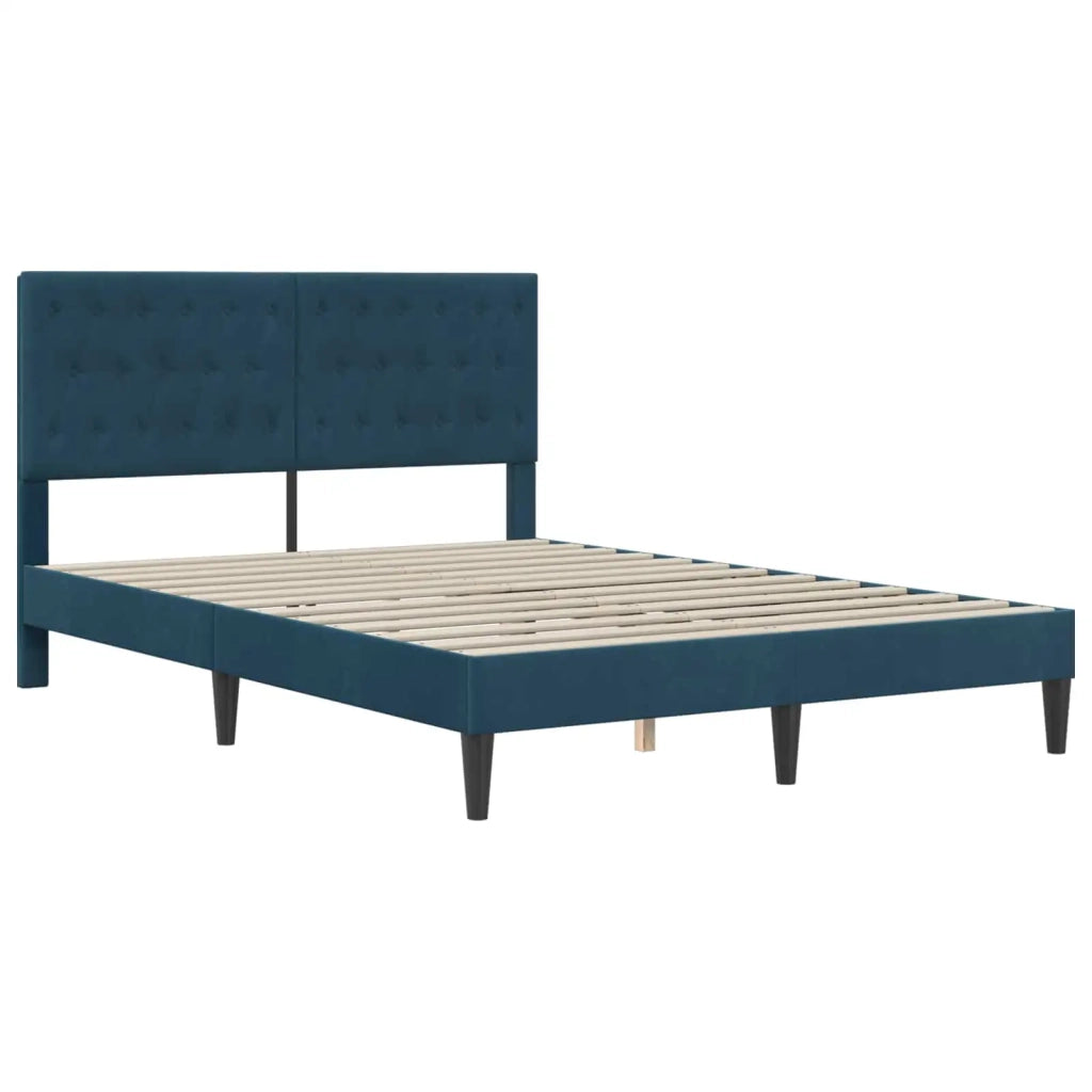 Letto matrimoniale | Letto per adulti | Struttura del letto con testiera Blu 140 x 190 cm Velluto