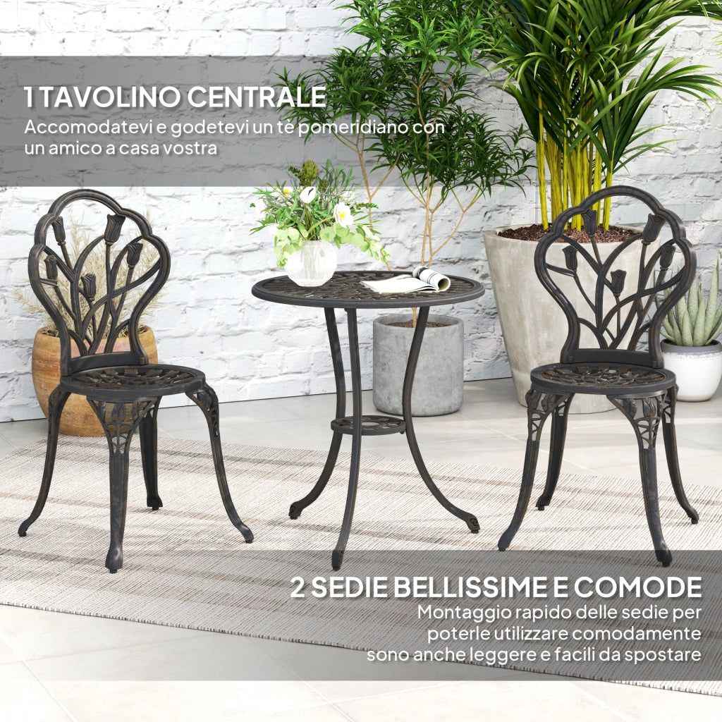 Set Giardino 3 Pezzi ¨C Minimal ¨C Bronzo, Polyrattan, Tavolo Rotondo con Foro Ombrellone