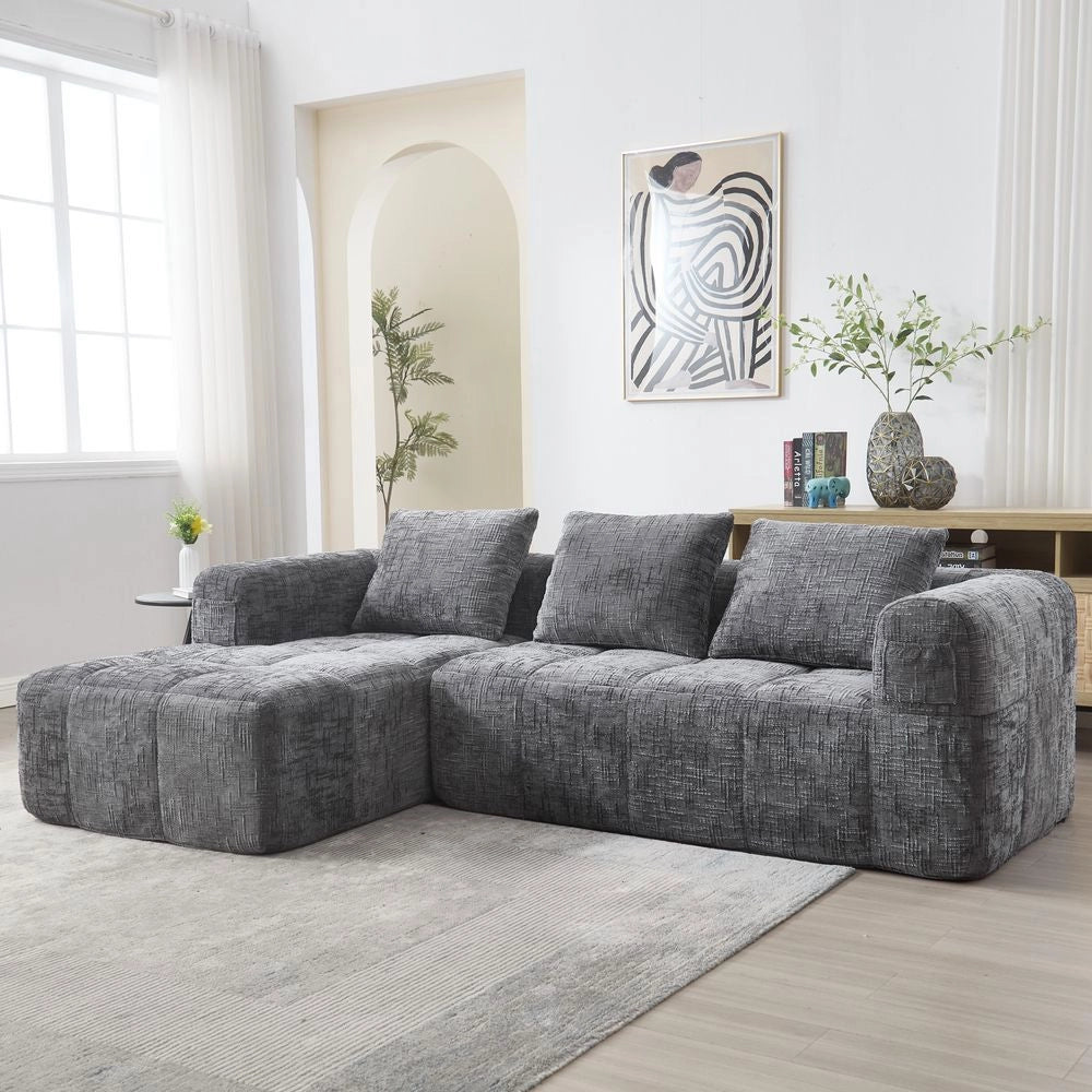 Divano modulare - Xylo - 3 posti forma L chenille tasche grigio