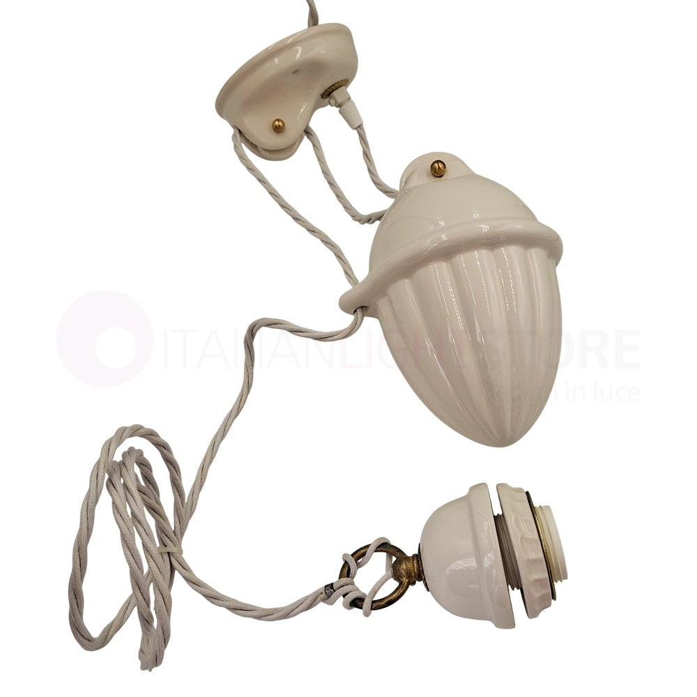 POMARANCE Lampadario Saliscendi in Ceramica Traforata Ø41 Rustico Country