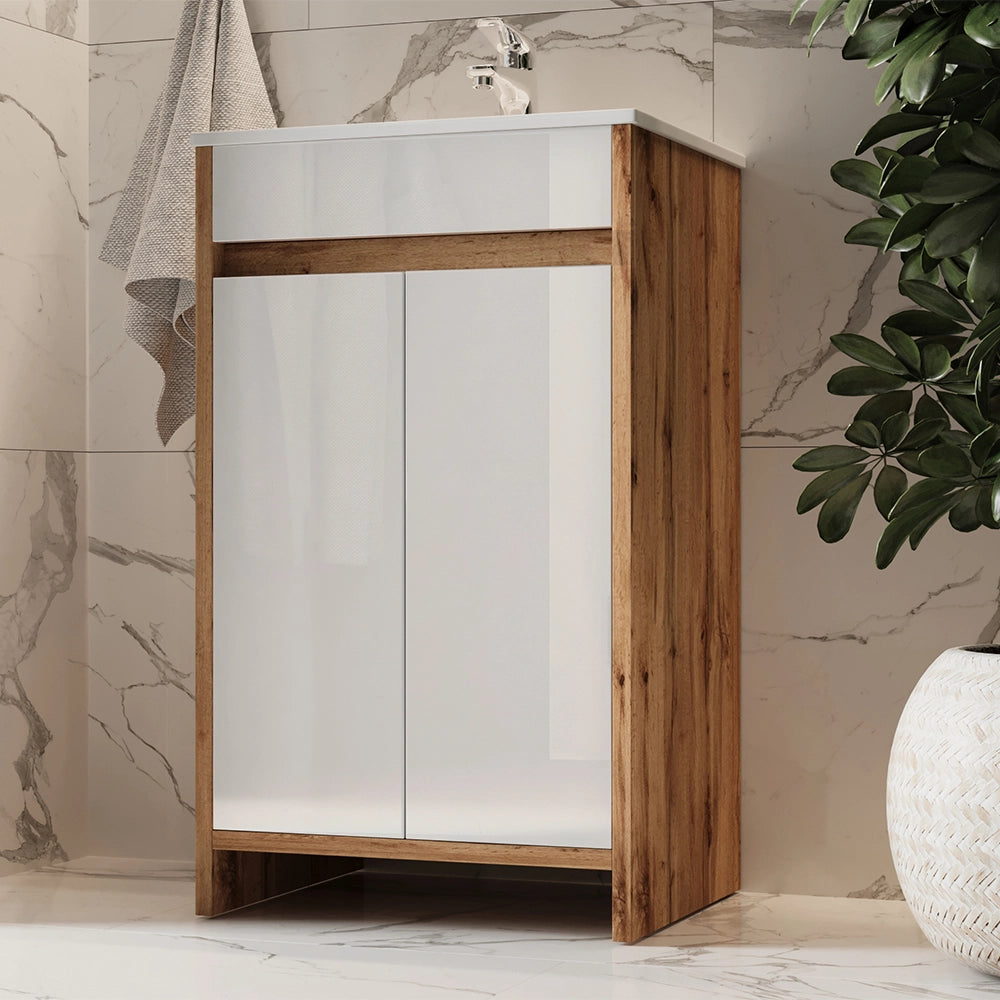 Vicco Set mobili bagno Quercia dorata 2 parti, con lavabo e 2 ante a battente