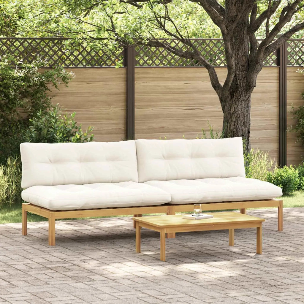 Unità Divano Centrale Acacia Chiaro e Bianco Crema 3418152