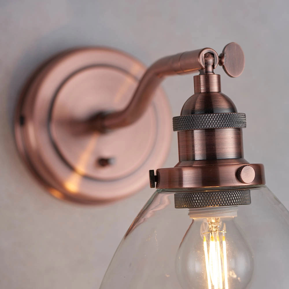 Applique retro Hansen rame anticato con interruttore E14