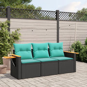 Set Divani da Giardino 3 pz con Cuscini in Polyrattan Nero 3226596