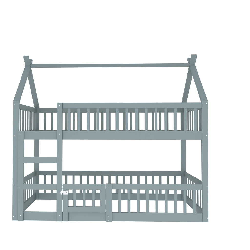 Letto a castello per bambini 90x200 cm con scala, design modulare, colore grigio