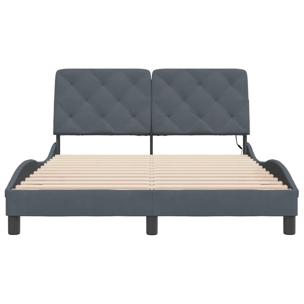 Letto matrimoniale | Letto per adulti | Giroletto con LED senza Materasso Grigio Scuro 140x200 cm in Velluto