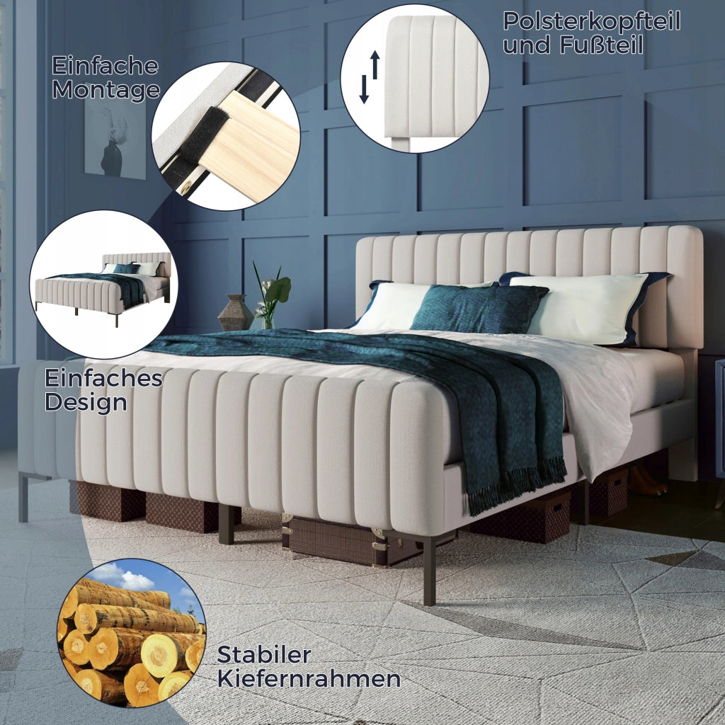 Letto imbottito con materasso - Xylo - 140x200 - Grigio-marrone