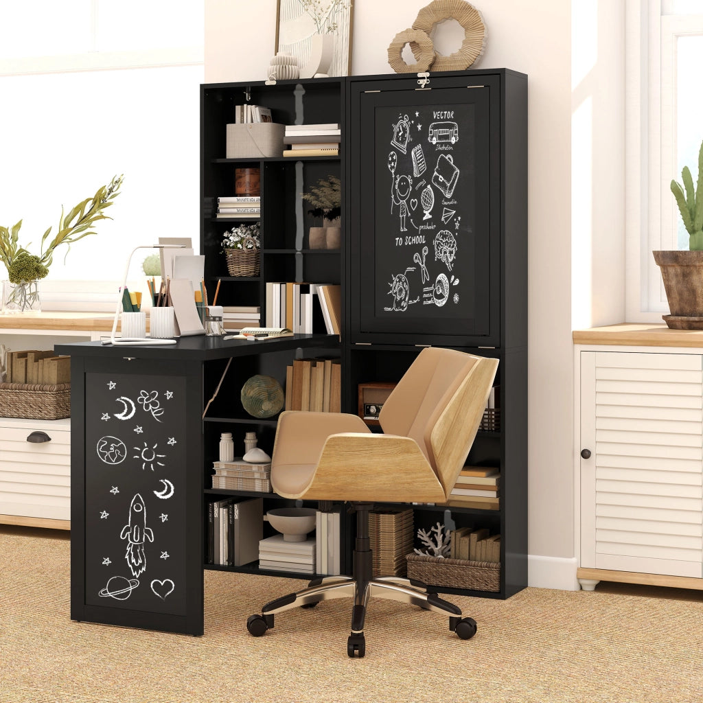 Scrivania con libreria, ripiani regolabili e lavagna ¨C Minimal ¨C 98x51x153cm, nero