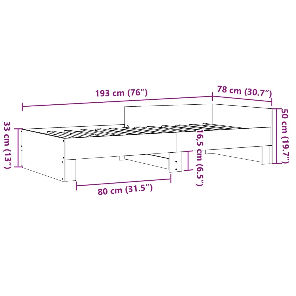 Letto singolo | Letto per adulti | Giroletto Grigio Sonoma 75x190 cm in Legno Multistrato