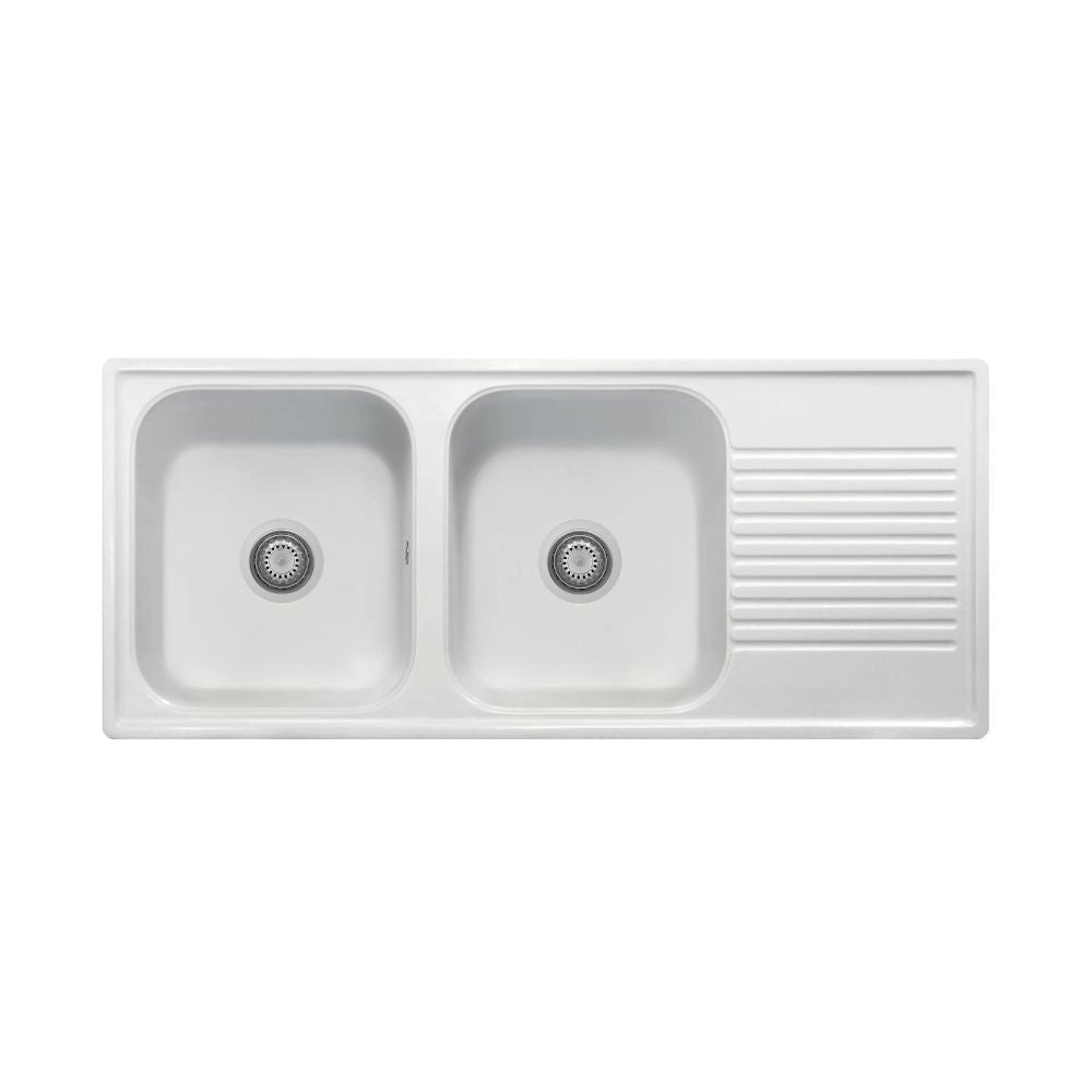 Lavello 116x50 cm 2 vasche gocciolatoio bianco Samet