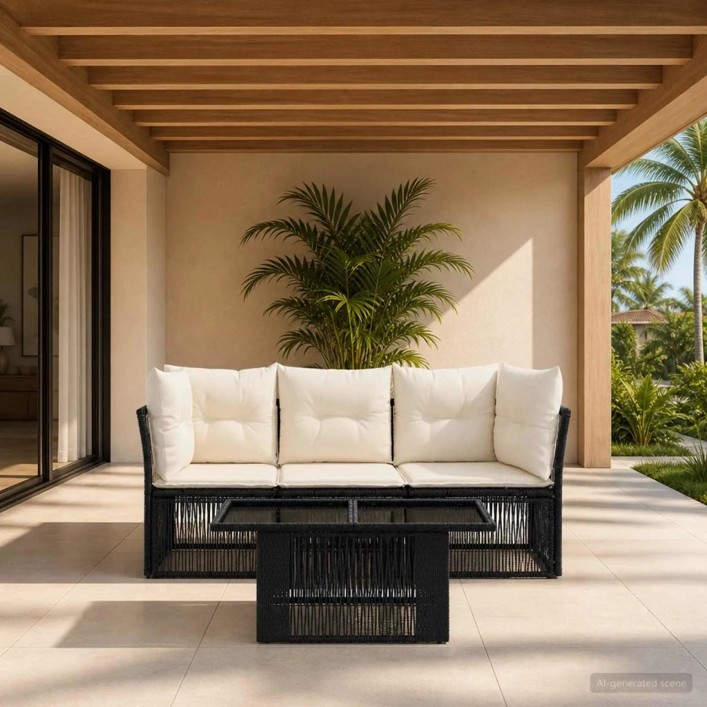 Set Divano da Giardino 4 pz Nero polyrattan 3436414