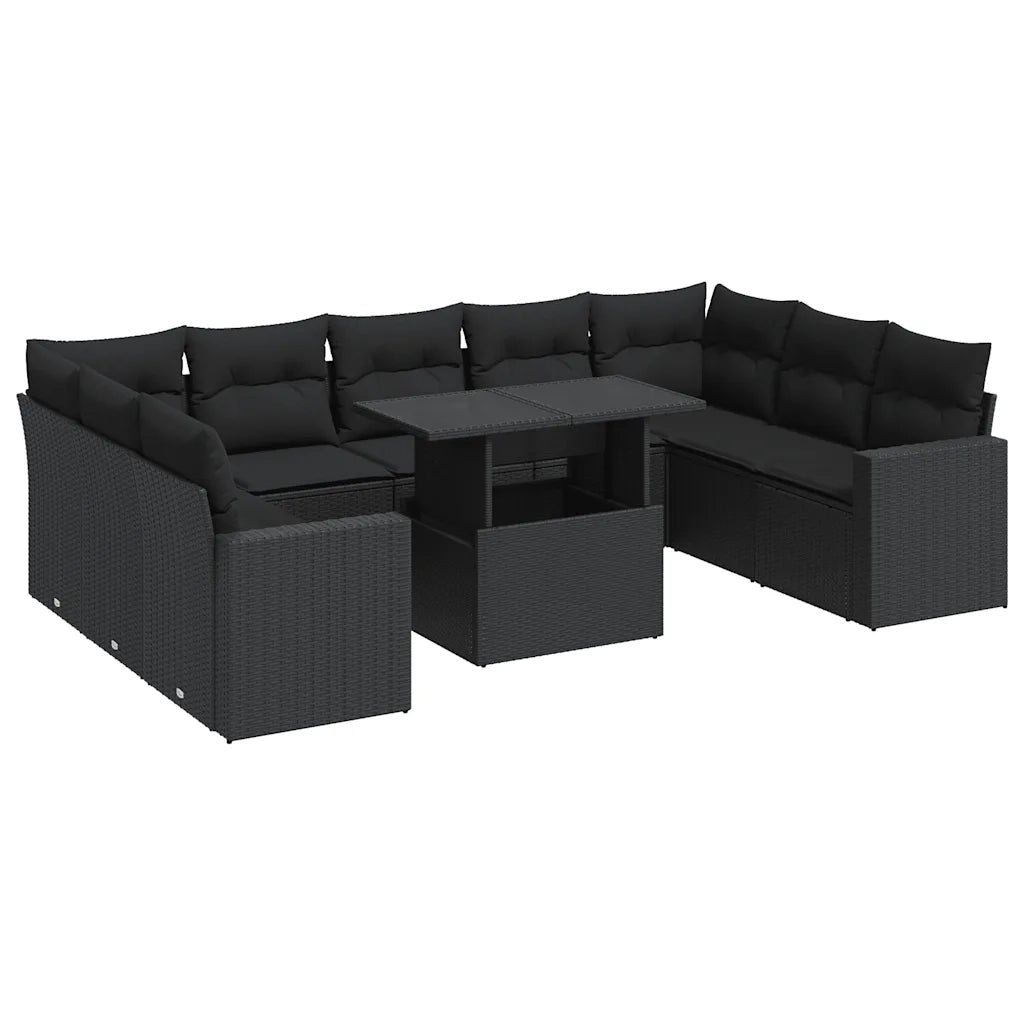 Set Divani da Giardino 10pz con Cuscini in Polyrattan Nero 3326376
