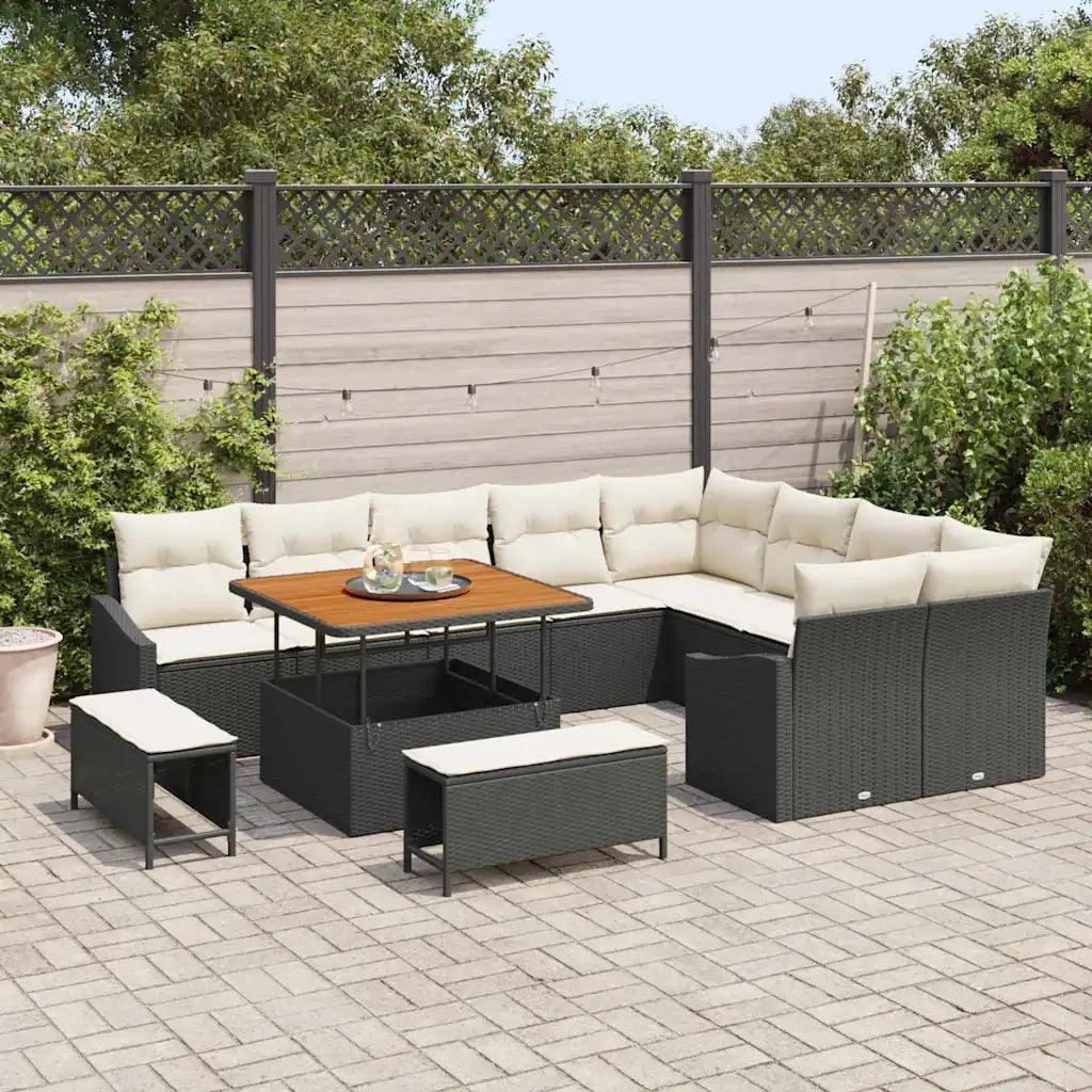 Set Divano da Giardino con cuscino 12 pcs Nero Poly Rattan 3364635