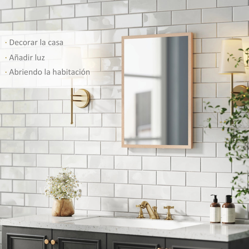 Specchio da Bagno 50x70 cm ¨C Xylo ¨C Naturale per Parete Orizzontale o Verticale
