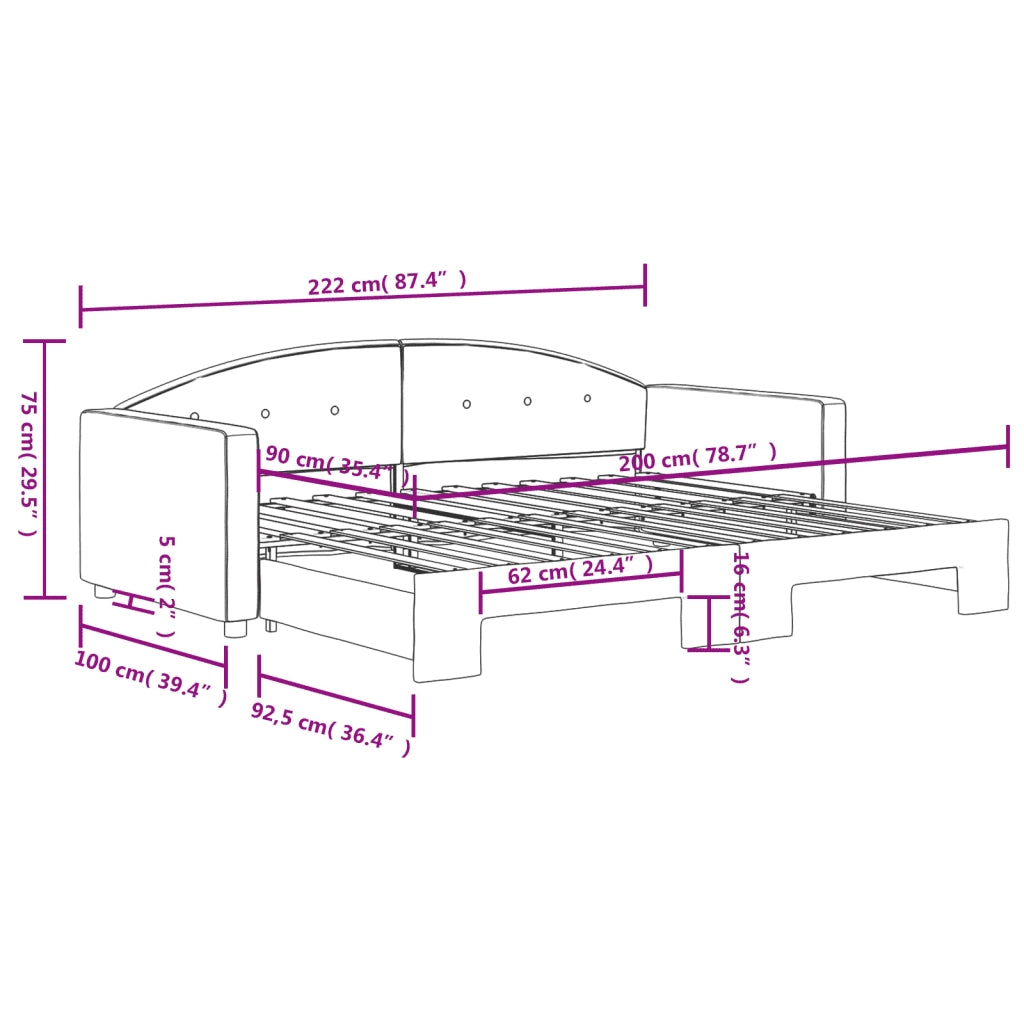 Divano Letto con Letto Estraibile Grigio Chiaro 90x200 Velluto 3197301