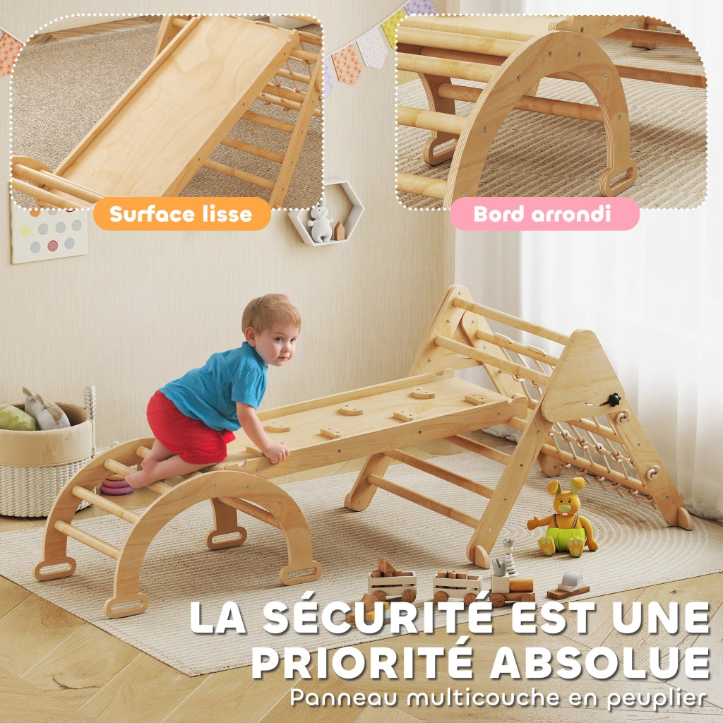 Gioco di arrampicata in legno per bambini con scivolo e scala ¨C Minimal ¨C naturale