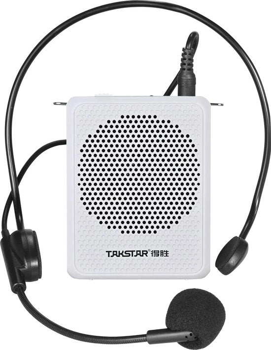 Amplificatore portatile con microfono a testa e coda per uso scolastico e presentazioni