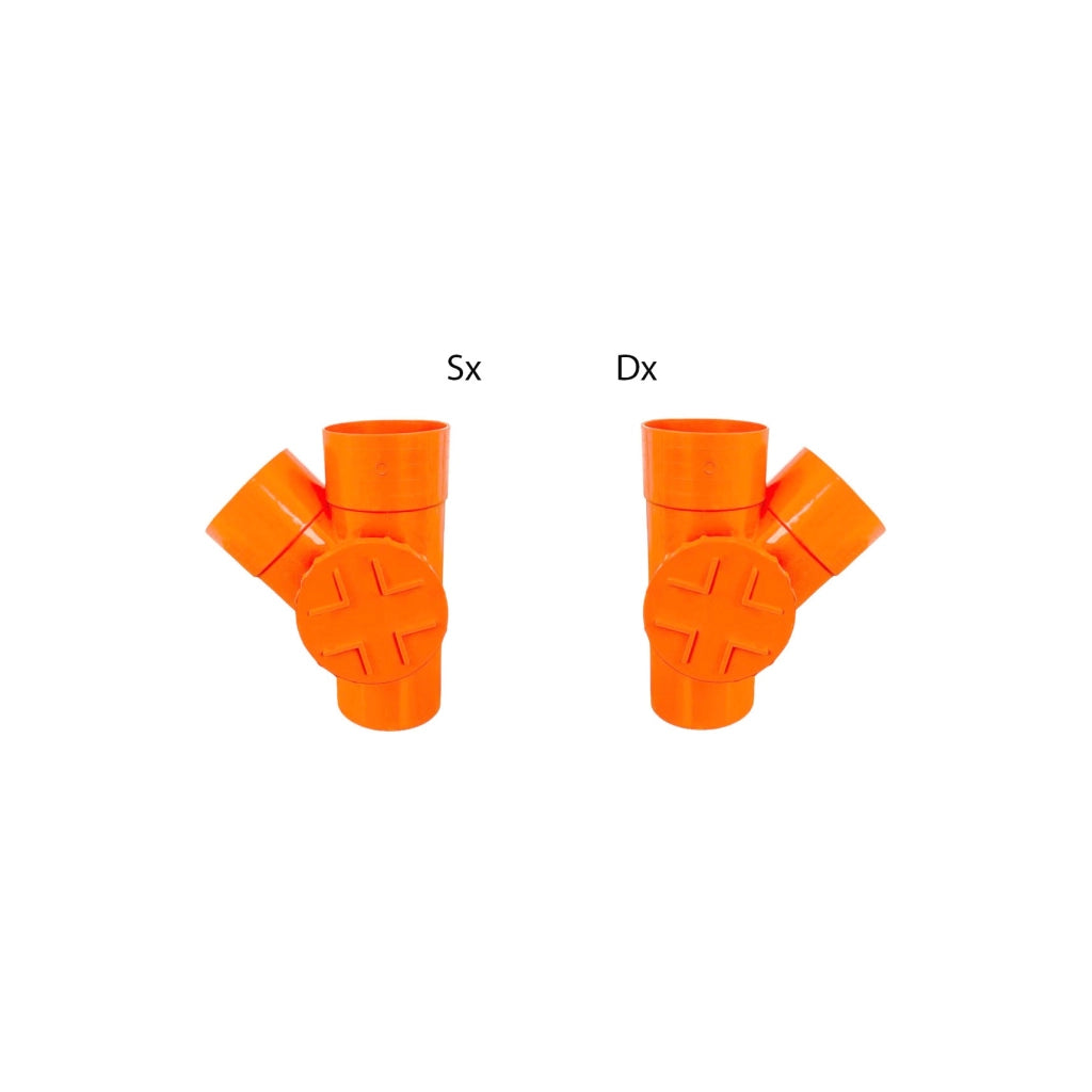 Derivazione 45° con tappo per ispezione in pvc : Diametro - 160 (con tappo Ø125), Modello - Destra