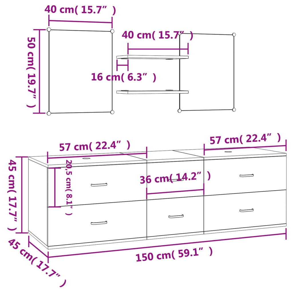 Set Mobili da Bagno | Armadio da bagno 5 pz Rovere in Legno Multistrato