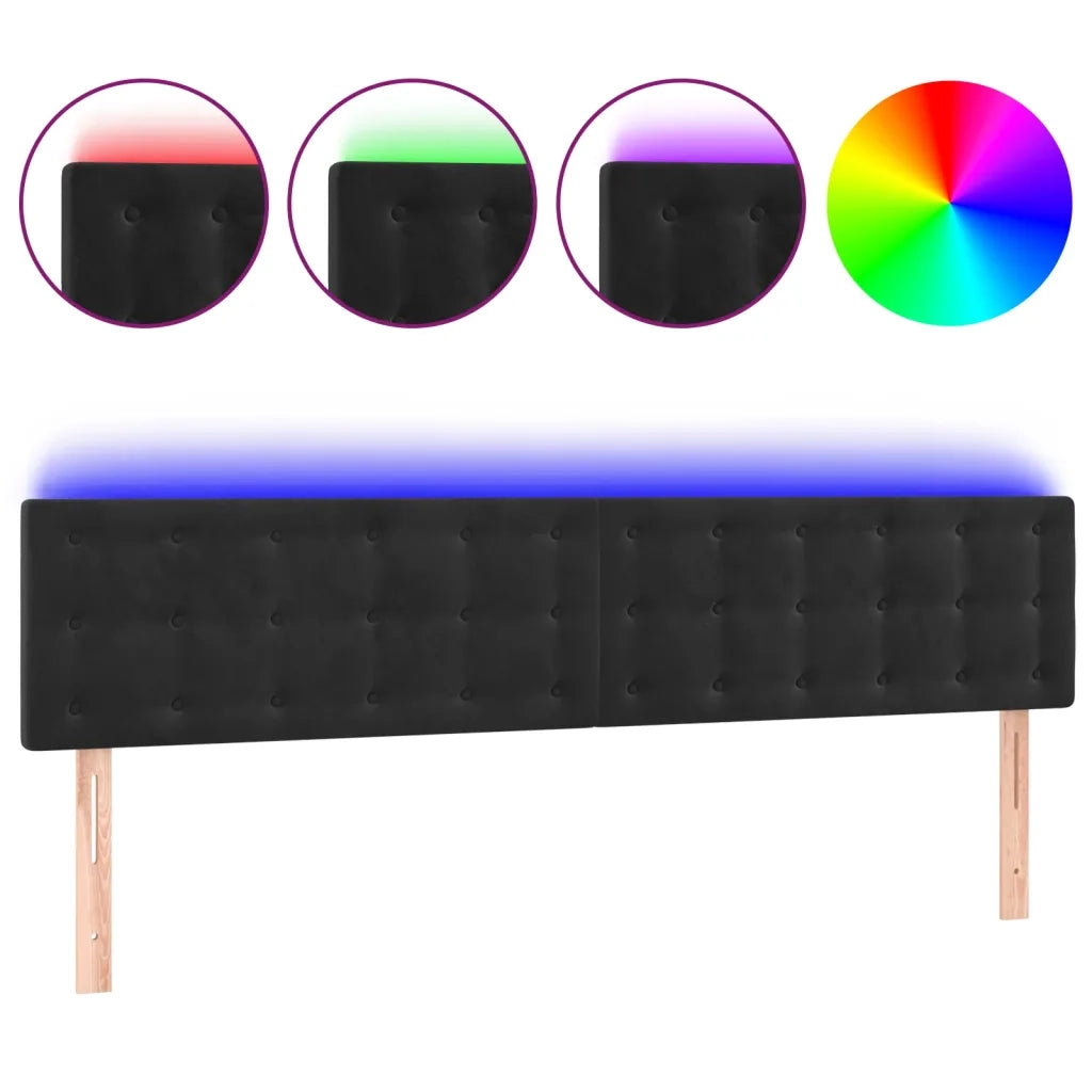Testiera a LED Nera 180x5x78/88 cm in Velluto 3122108