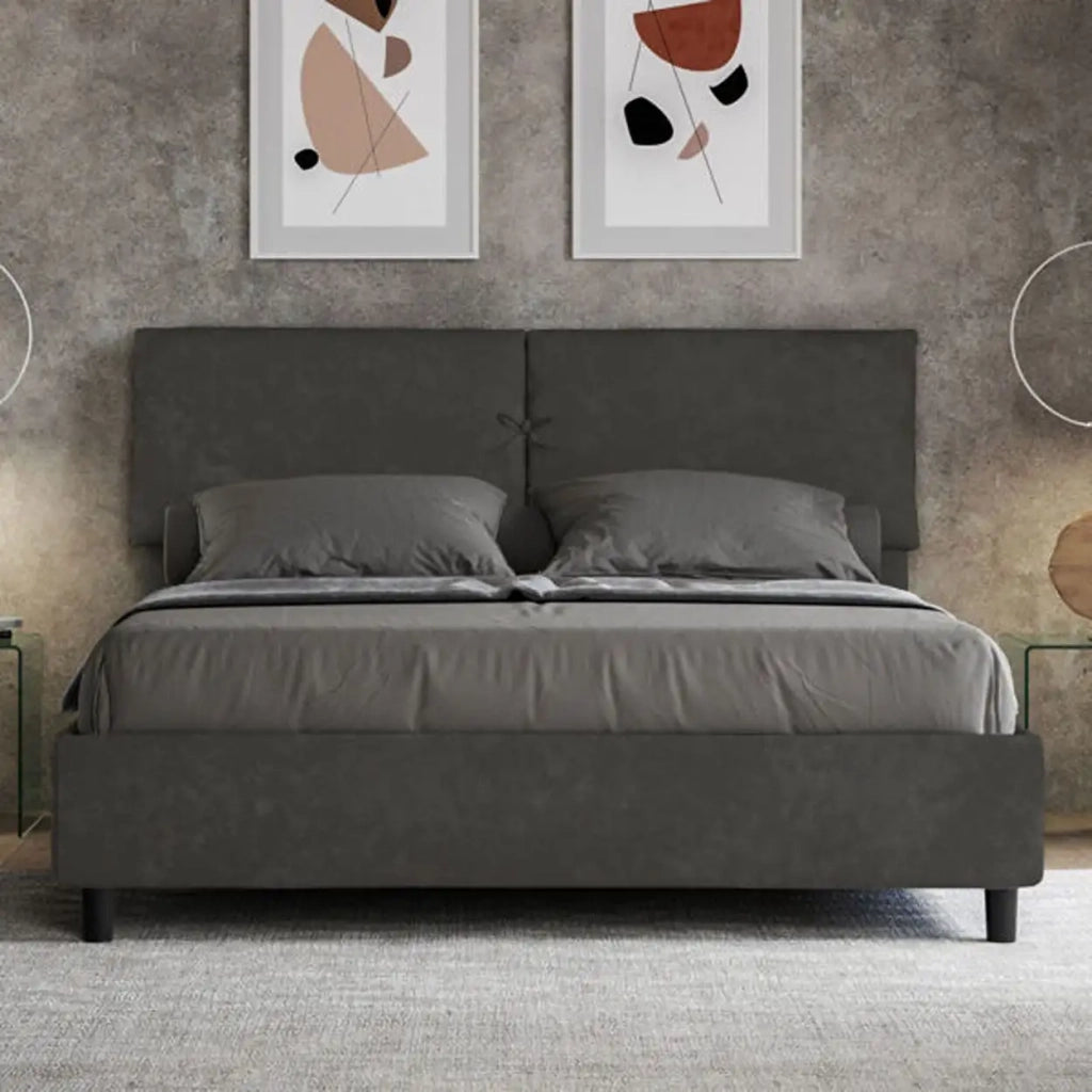 Letto matrimoniale con rete imbottito 160x200 microfibra grigio Mados