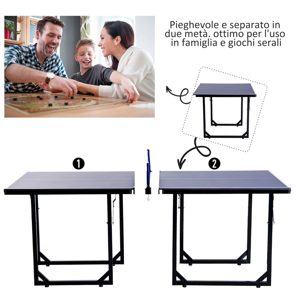 Tavolo da Ping Pong per Bambini Pieghevole 182x91x76 cm in Acciaio e MDF Blu