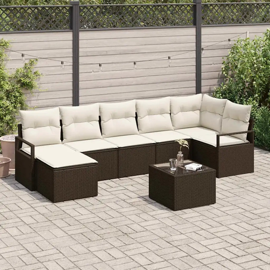 Set di divani con cuscino 8 pcs Marrone e Crema polyrattan 3355147
