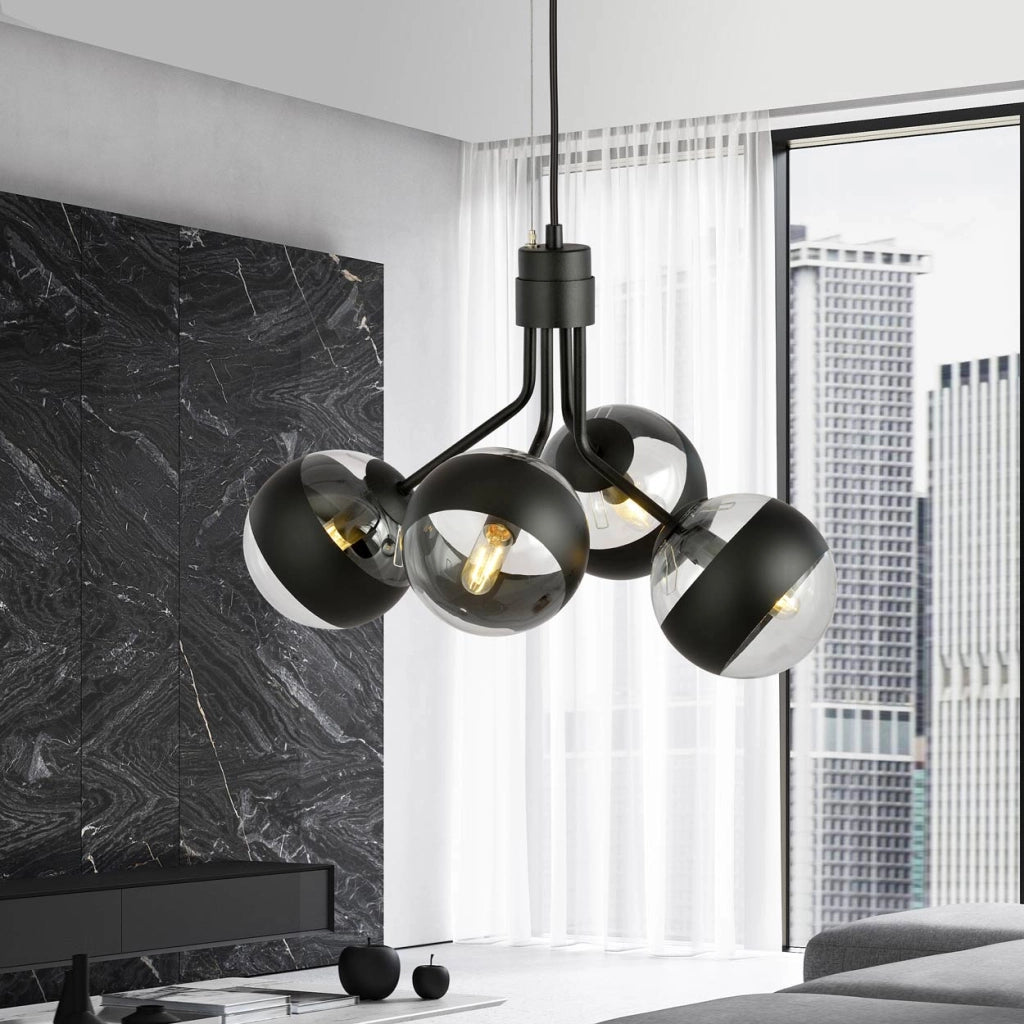 Lampadario Emibig Nova 4xE14 nero/vetro trasparente