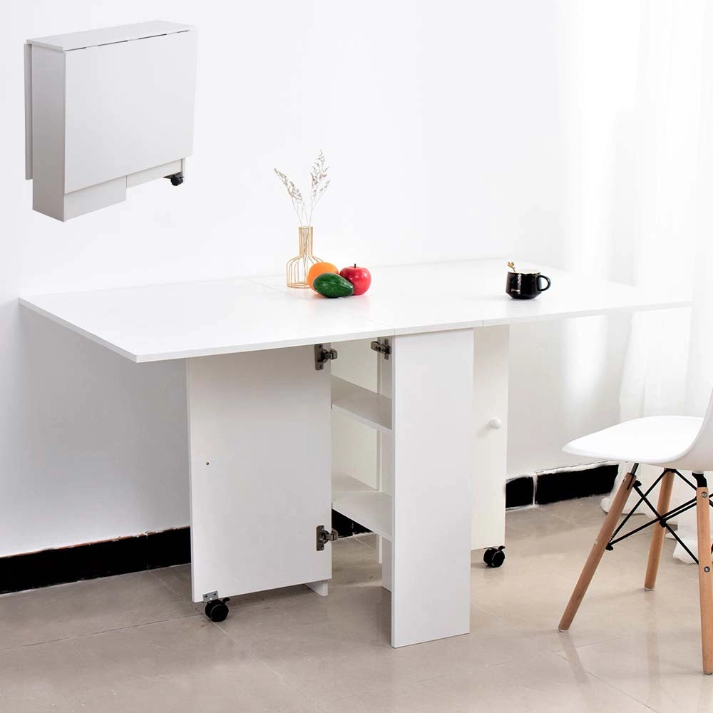 Tavolo Pieghevole Salvaspazio in Legno Bianco