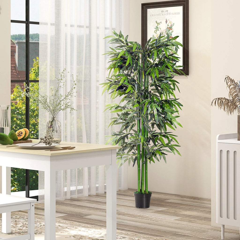 Albero Artificiale Bamboo XXL ¨C zephmum ¨C 1.80m H, Nero e Verde, Vaso Incluso