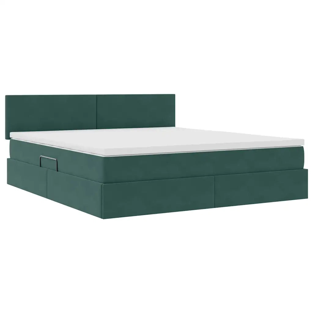 Letto con contenitore e LED Verde Scuro 180 x 200 cm Velluto 3371352