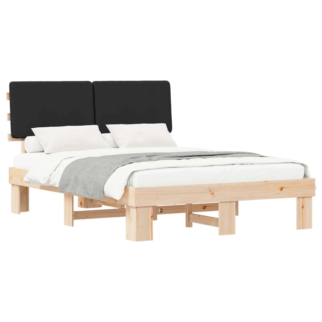 Letto matrimoniale | Letto per adulti | Letto con Testiera Rivestita Nero 160 x 200 cm Pino massello