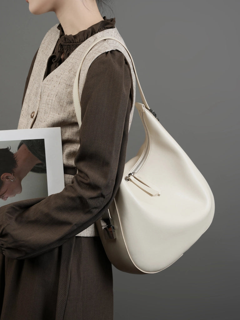 Borsa a mano da donna in vera pelle, colore bianco.