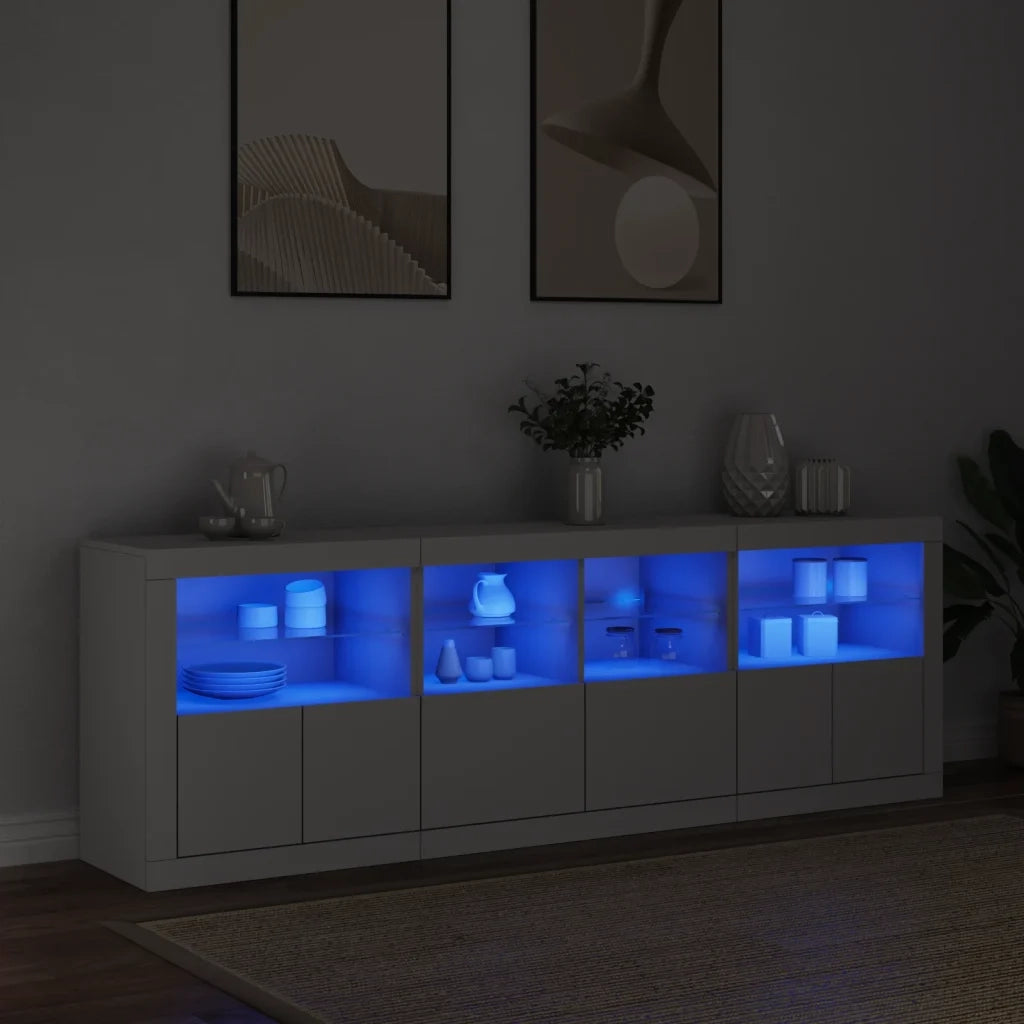 Credenza con Luci LED Bianca 202x37x67 cm 3209009