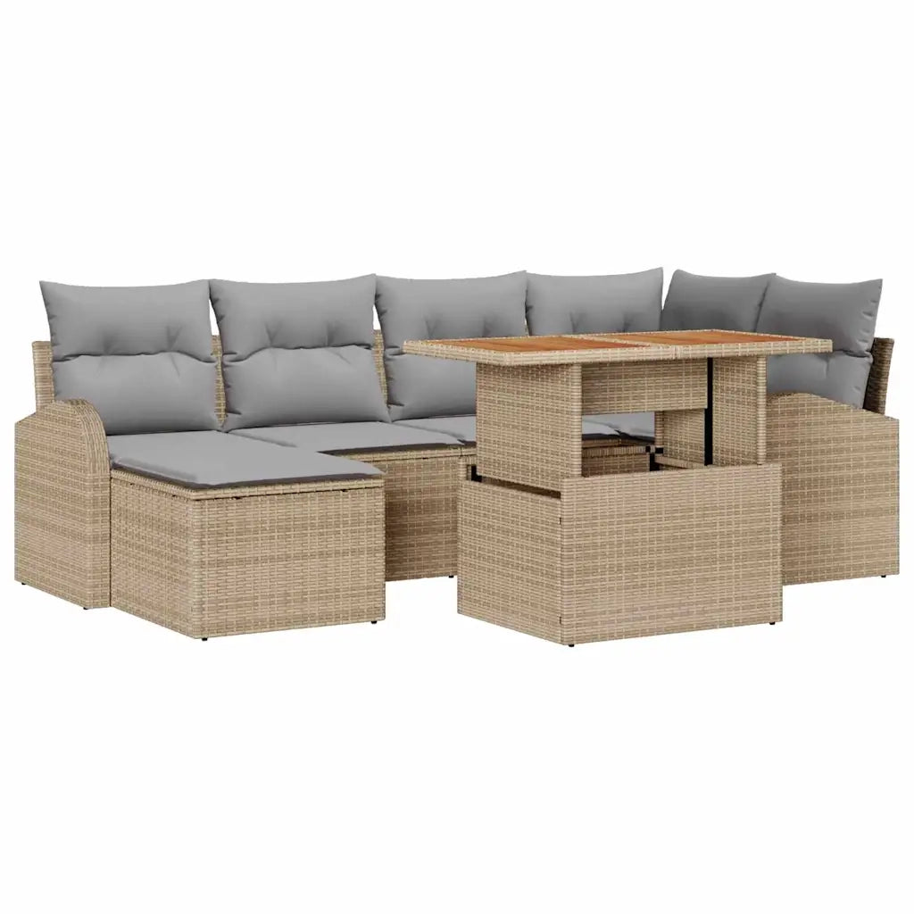 Set Divano da Giardino 7 pcs Beige Poly Rattan 3358345