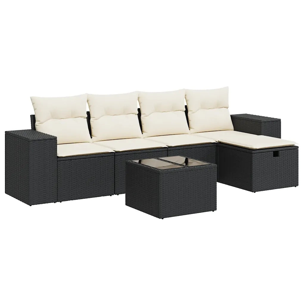 Set Divano da Giardino 6 pz con Cuscini Nero in Polyrattan 3325672