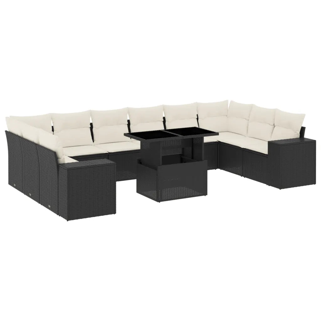 Set Divani da Giardino 11 pz con Cuscini in Polyrattan Nero