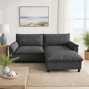 DIVANO Angolare Modulare 216 cm in Chenille Nero con 1 poggiapiedi