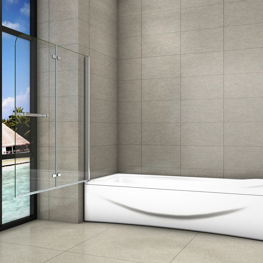 140 cm Sopravasca Parete Vasca da Bagno Due Ante Movibili con Maniglia Portasciugamani Vetro 6 mm Temperato Anticalcare 100 cm