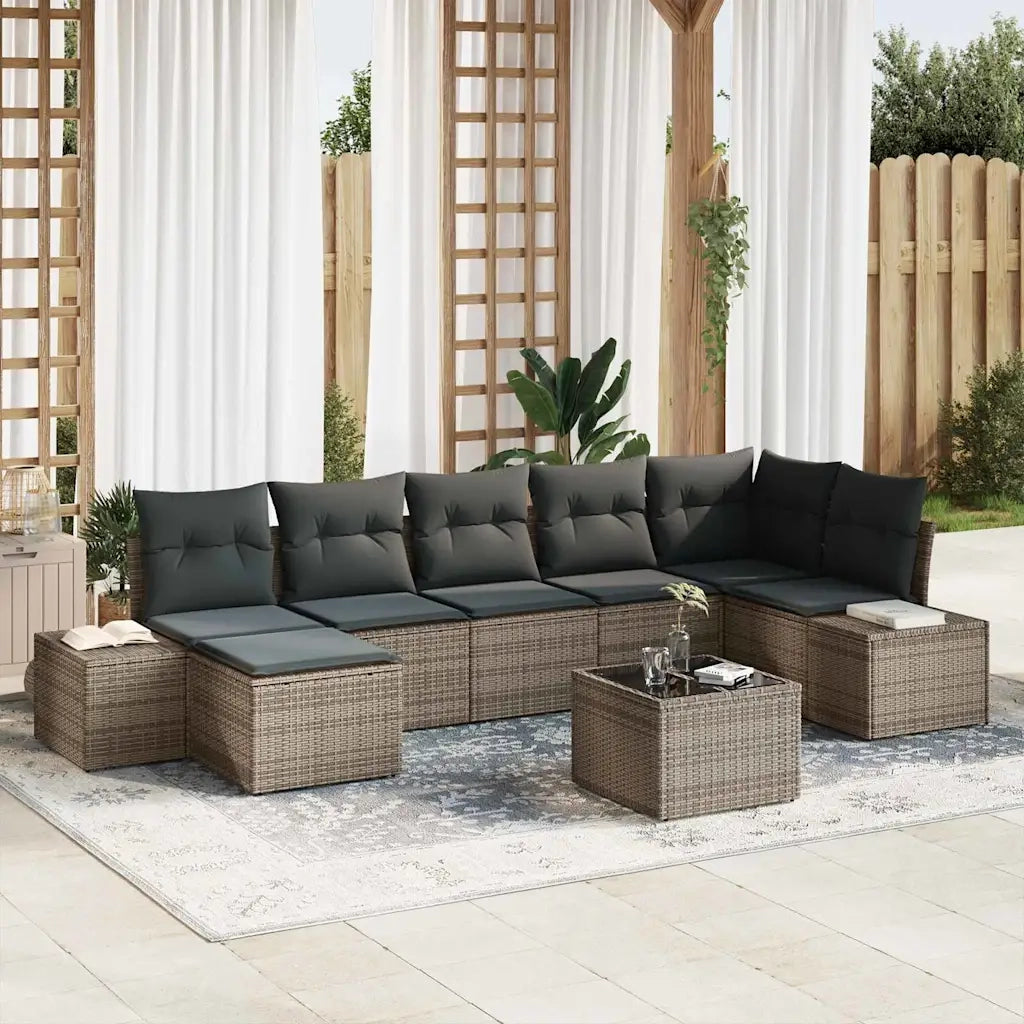 Set Divano da Giardino con cuscino 8 pcs Grigio polyrattan 3347159