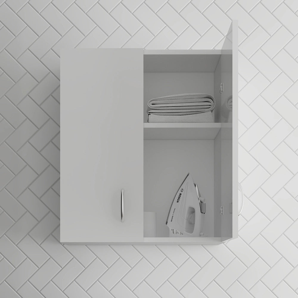 Set lavanderia con lavatoio base e pensile in legno bianco Fedra