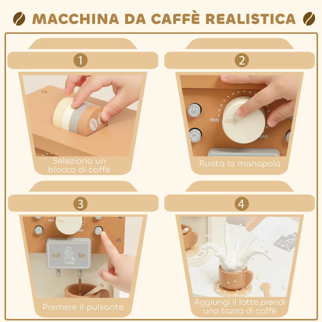 Set Macchina del Caff¨¨ Giocattolo in Legno per Bambini ¨C Minimal ¨C Marrone