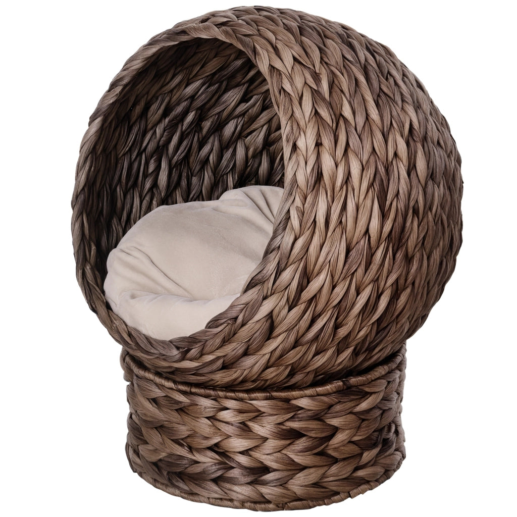 Letto per gatti in vimini con cuscino ¨C zephmum ¨C 50x42x60 cm marrone beige